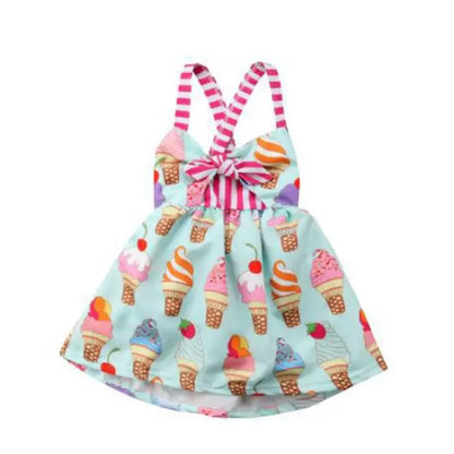 Ice-cream Printed Kids/Baby Girls Backless Strap Dress