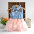 Baby Girl Flower Mesh Denim Dress for Summer childrensterritory