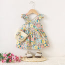 Baby Girls' Fashionable Floral Cotton Dress with Crossbody Bag