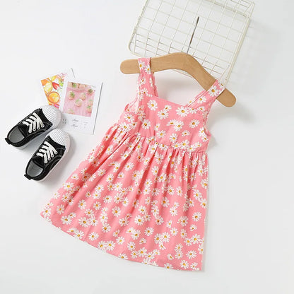 Kids Girls Floral Print Sling Princess Dresses for Summer childrensterritory