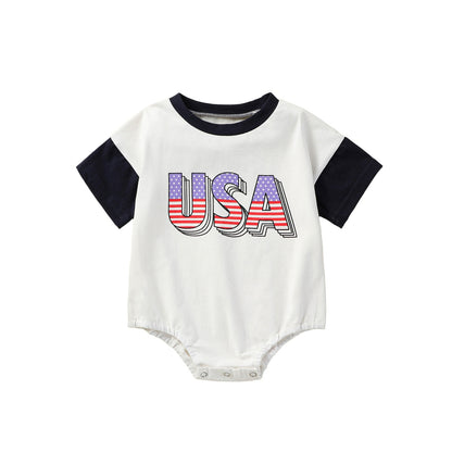 4th of July Letter Print Baby Bodysuit Set childrensterritory