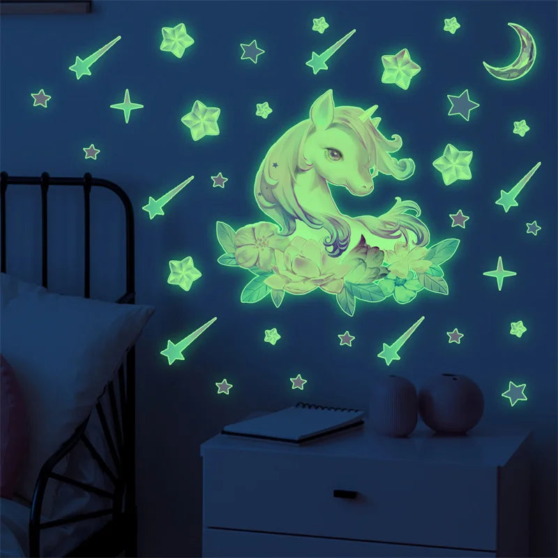 Shine In The Dark Unicorn Stars Wall Stickers for Bedroom childrensterritory