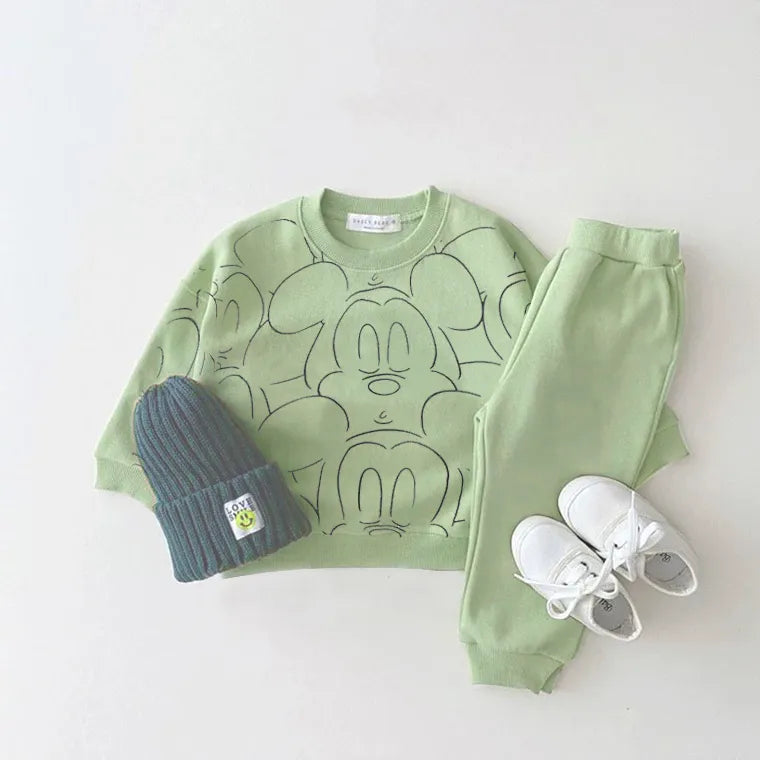 Cartoon Printed Solid Colors Tracksuit Set for Baby childrensterritory