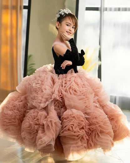 Fluffy Tiered Tulle Long Flower Girl Dresses for Birthday