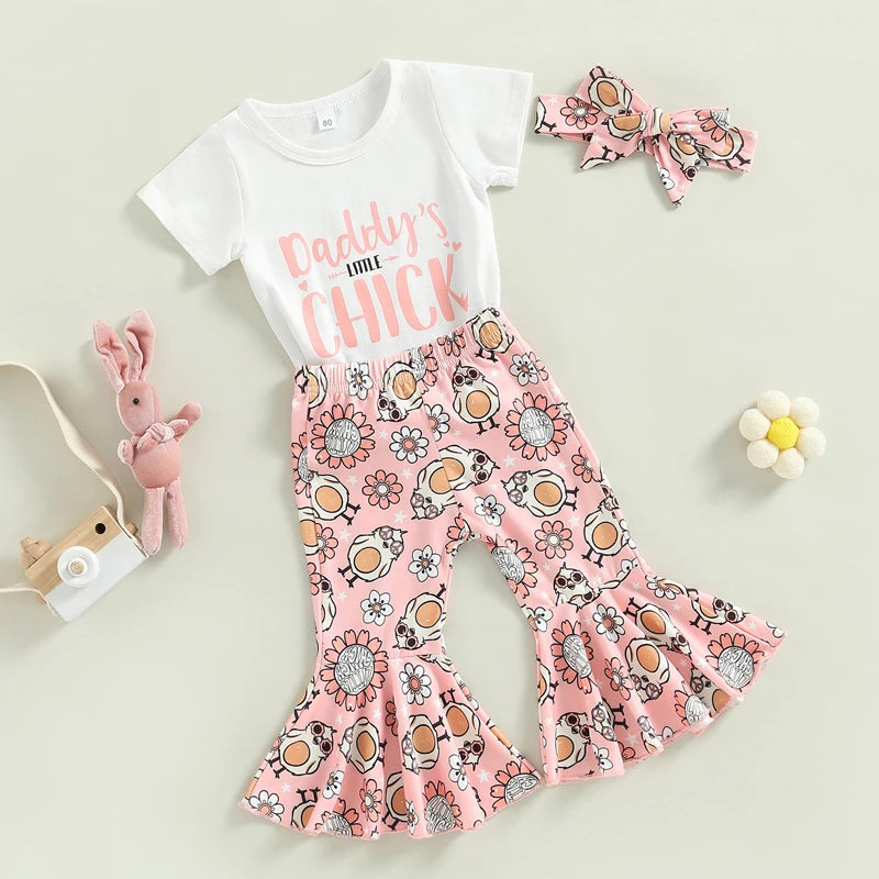Baby Girls Cartoon Letter Print Easter Outfit Set childrensterritory