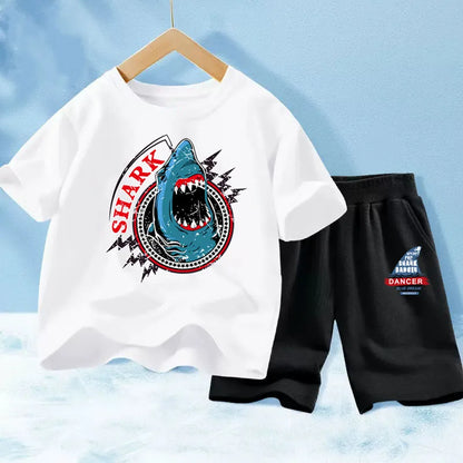 Kids Boy Funny Shark Print T-Shirts and Half Pants Set childrensterritory