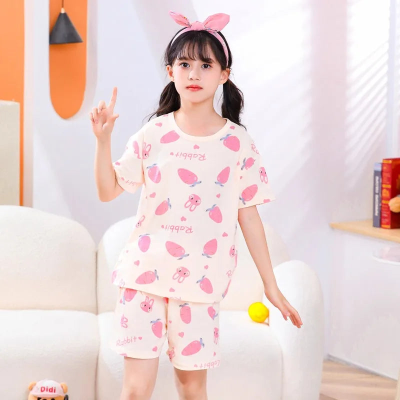 Kids Cartoon Print Short Sleeves Summer Pajamas Sets childrensterritory