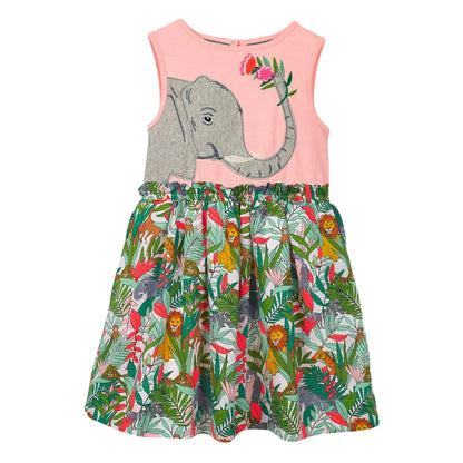 Pink Cute Cartoon Print Summer Dresses For Girls childrensterritory