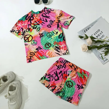 Rainbow Color Little Girls 2pcs Summer Clothing Sets childrensterritory