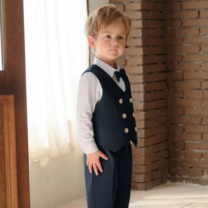3 Pieces Kids Boys Formal Suit in 5 Colors (Vest Pants Bow-tie)