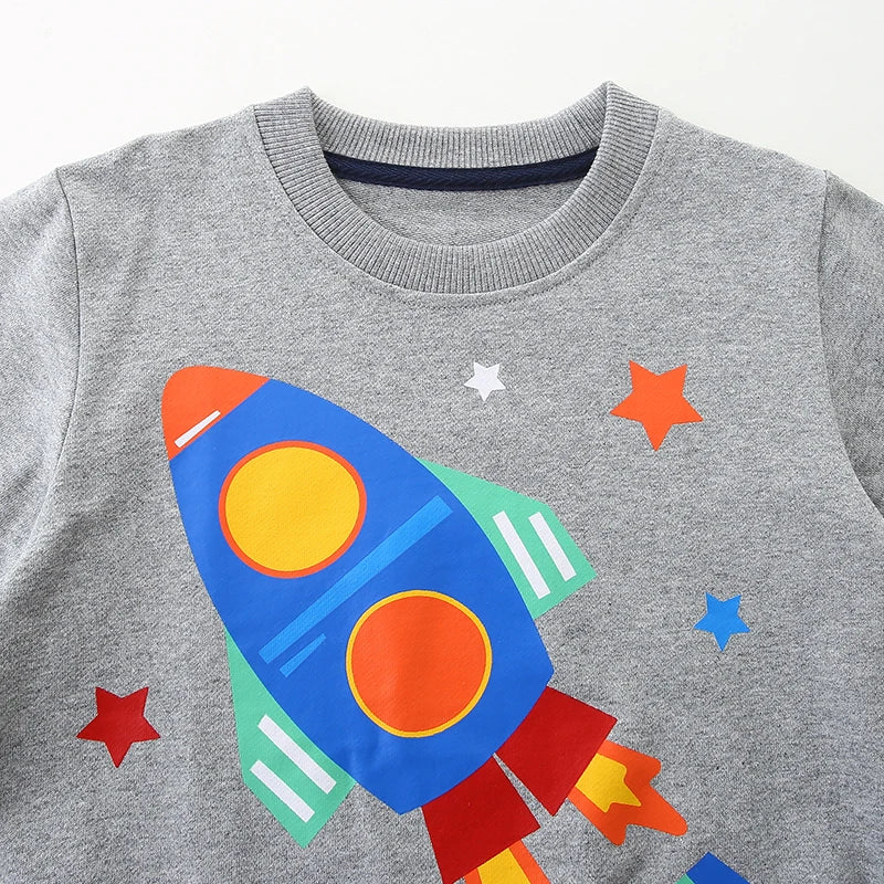Cartoon Rockets Design Kids Boys Sports Sweatshirts