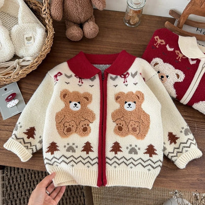 Kids Knit Printed Zipper Cardigan/Outerwear