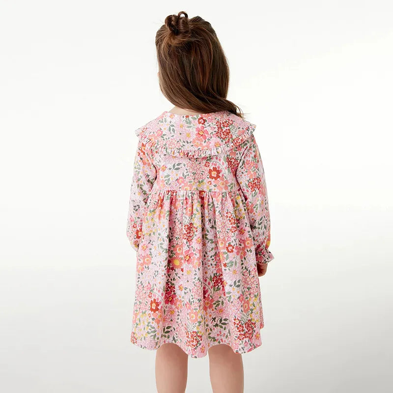 Kids Girls Soft Cotton Long Sleeve Printed Floral Birthday Dresses childrensterritory