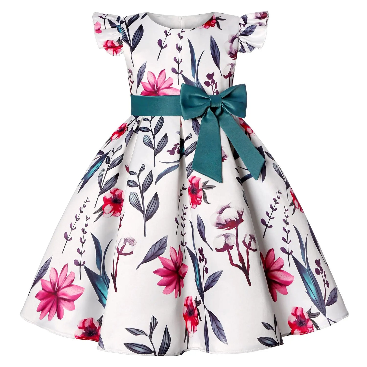 Flower Print Kids Girls Elegant Birthday Party Dresses childrensterritory
