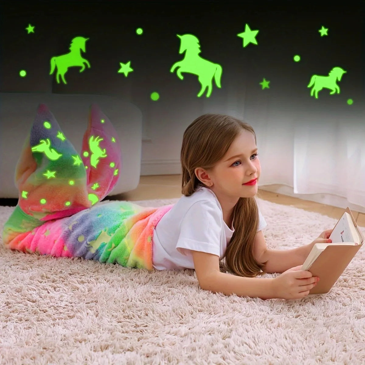 Soft Glow-in-the-Dark Flannel Mermaid Tail Blankets childrensterritory