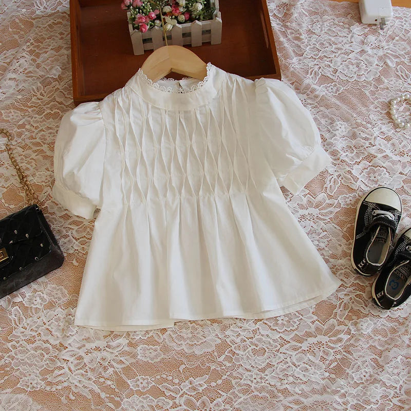 Kids Girls Korean Style Summer White Tops and Shorts Set childrensterritory
