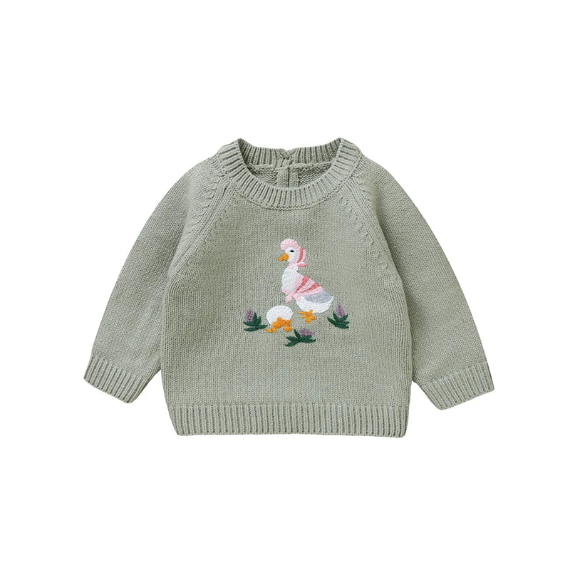 Round Neck Duck Embroidery Design Winter Sweater For Baby