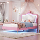 Crown Headboard Modern Upholstered Twin Size LED Princess Bed childrensterritory