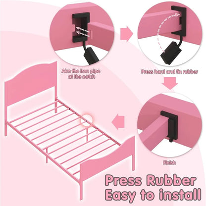 Portable Pink Metal Bed Frame for Kids and Adults childrensterritory