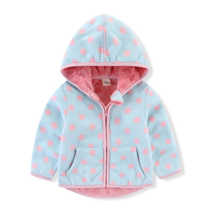 Kids Girls Warm Fleece Flowers Print Zipper Jackets