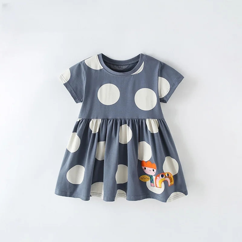 Kids Girls Cartoon Print Cotton Summer A-LINE Dresses