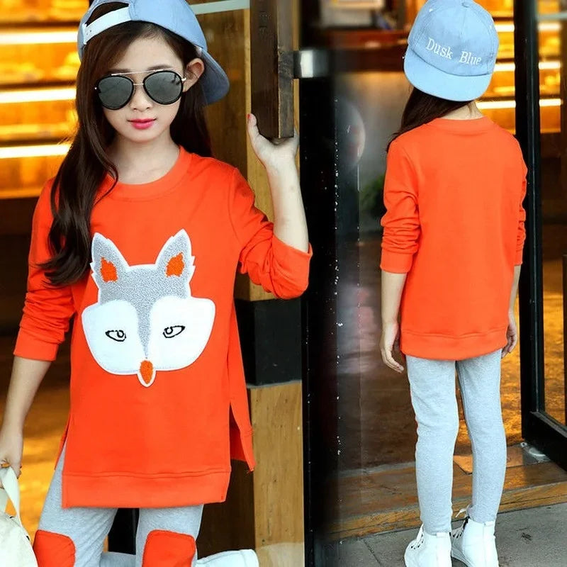 Kids Girls Cartoon Pattern Long Sleeve Tracksuit Set