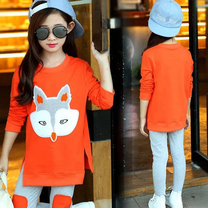 Kids Girls Cartoon Pattern Long Sleeve Tracksuit Set