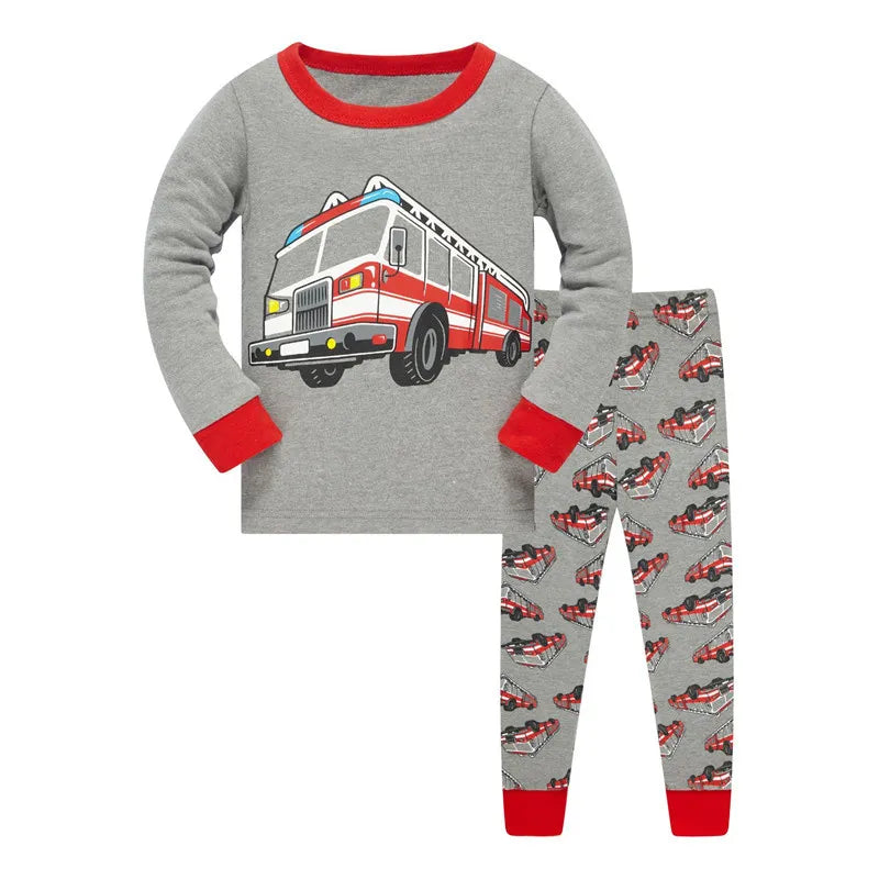 Kids Boys Cartoon Excavator Print Pyjamas Sets childrensterritory