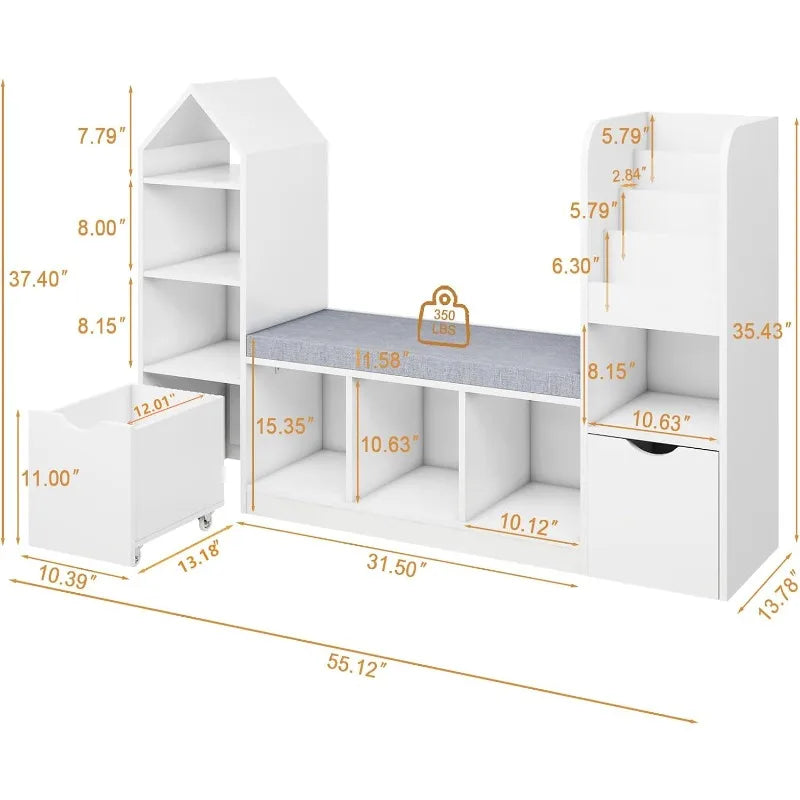 Kids Toy Storage Organizer and Bookshelf with Reading Nook