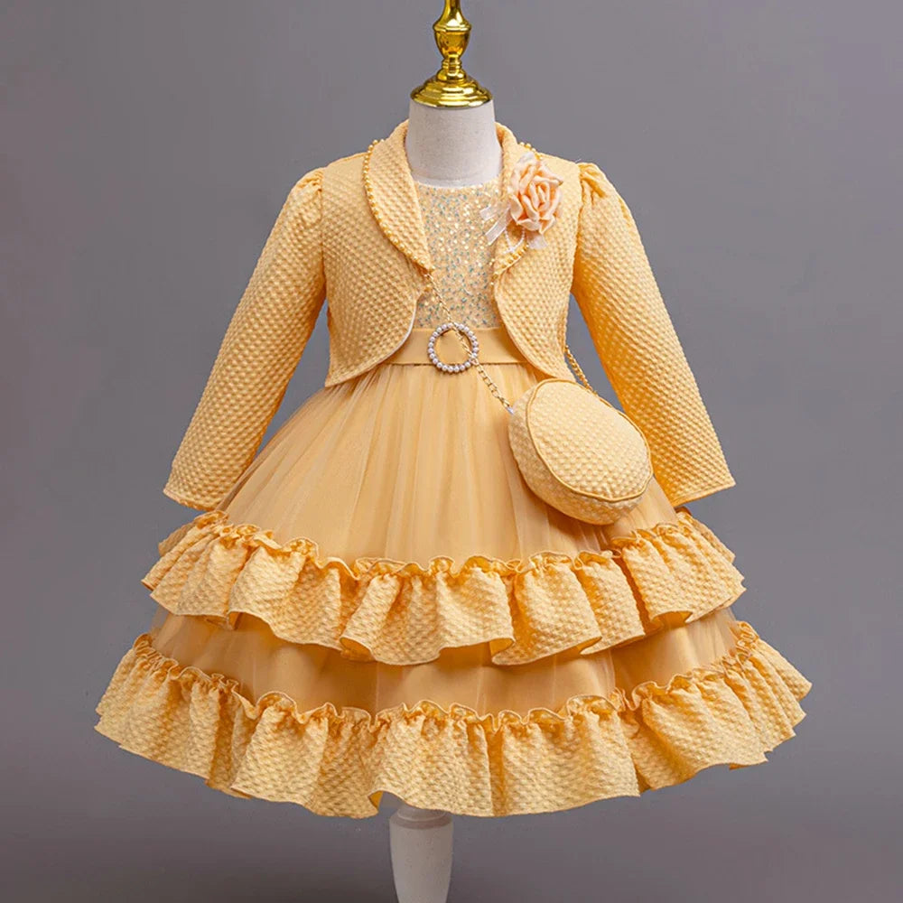 Little Girls Elegant Fluffy Princess Dress Set for Spring Autumn