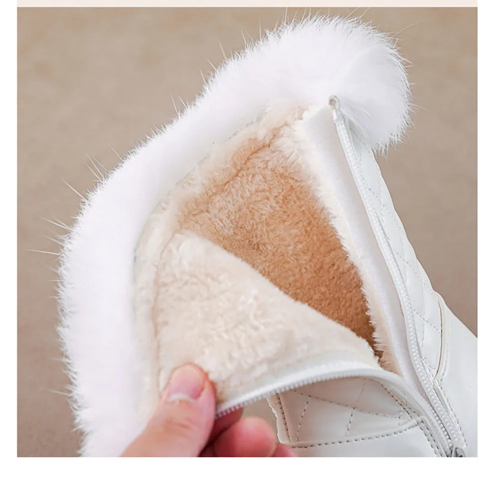 Girls Korean Style Thick Warm Faux Fur Zipper Boots childrensterritory
