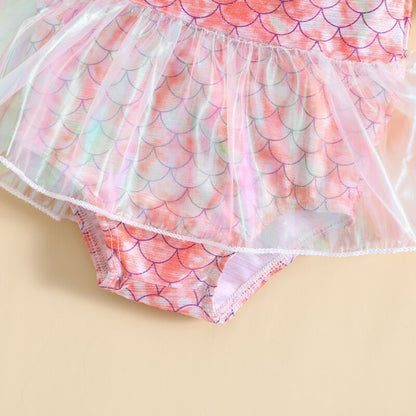 Fish Scale Pattern Toddler Girl Beachwear Dress childrensterritory