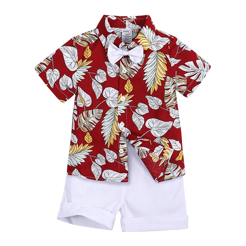 Toddler Boy Floral Bowtie Shirt + Shorts Gentleman Clothing Set