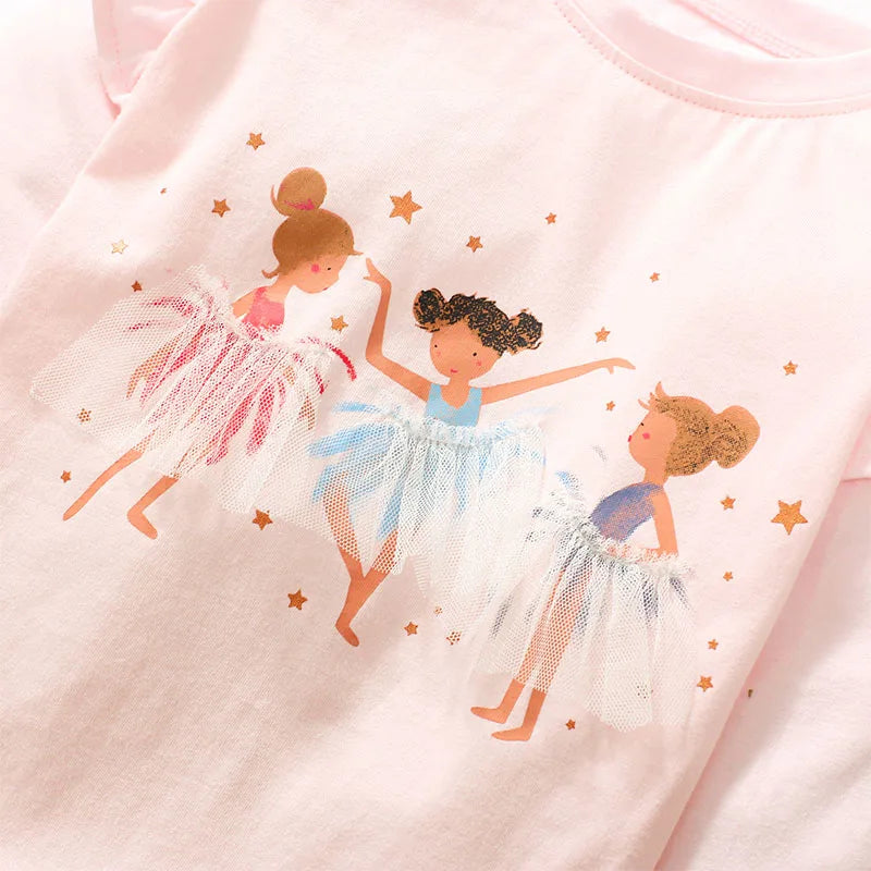 Kids Girls Cartoon Ballet Girls Print Cotton Top childrensterritory