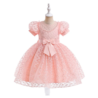 Bridemaid Flower Bow-Designed Princess Dress for Kids Girls