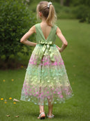 Girls Sleeveless Bow Lace Design Long Dresses