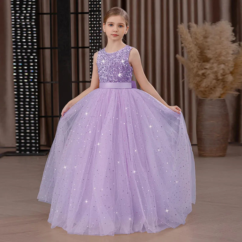 Kids Girls Puffy Sequin Embroidery Princess Party Dresses