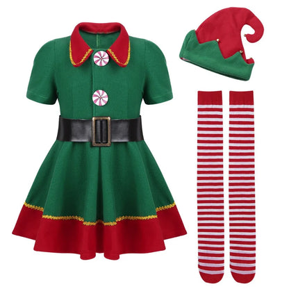 Kids Green Elf Santa Costume for Carnival Party childrensterritory