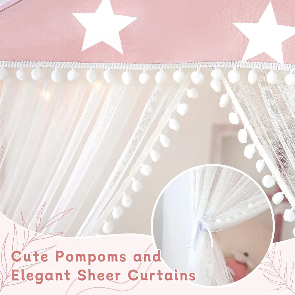 Large Playhouse Tent with Pompoms Door Curtains childrensterritory