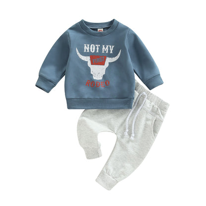Letter Cow Print Baby Boy Sweatshirt and Trousers Set childrensterritory
