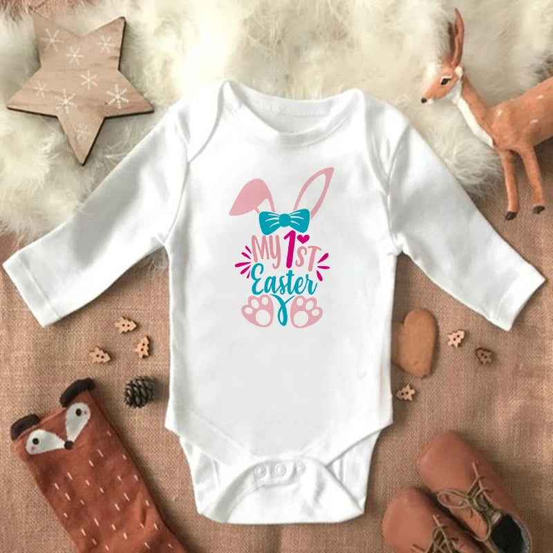 "My 1st Easter" Latter Print Baby Long Sleeve Easter Bodysuit childrensterritory