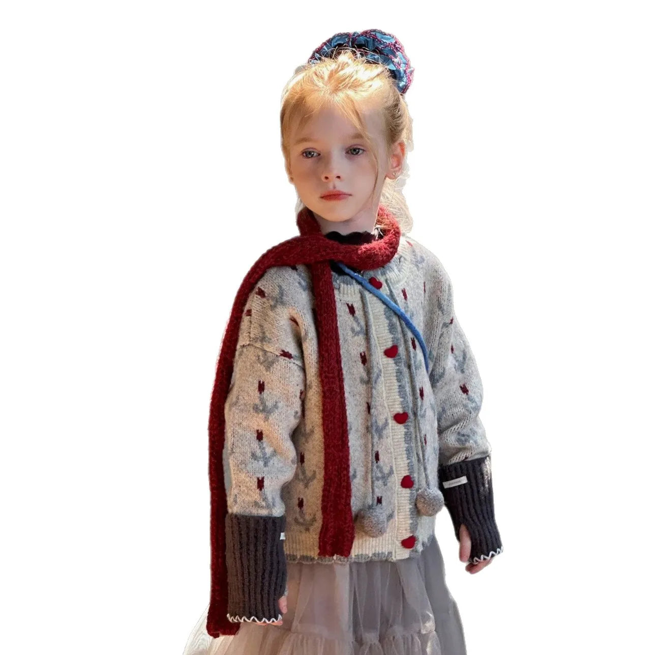 Girls' Long-Sleeved Printed Winter Sweater