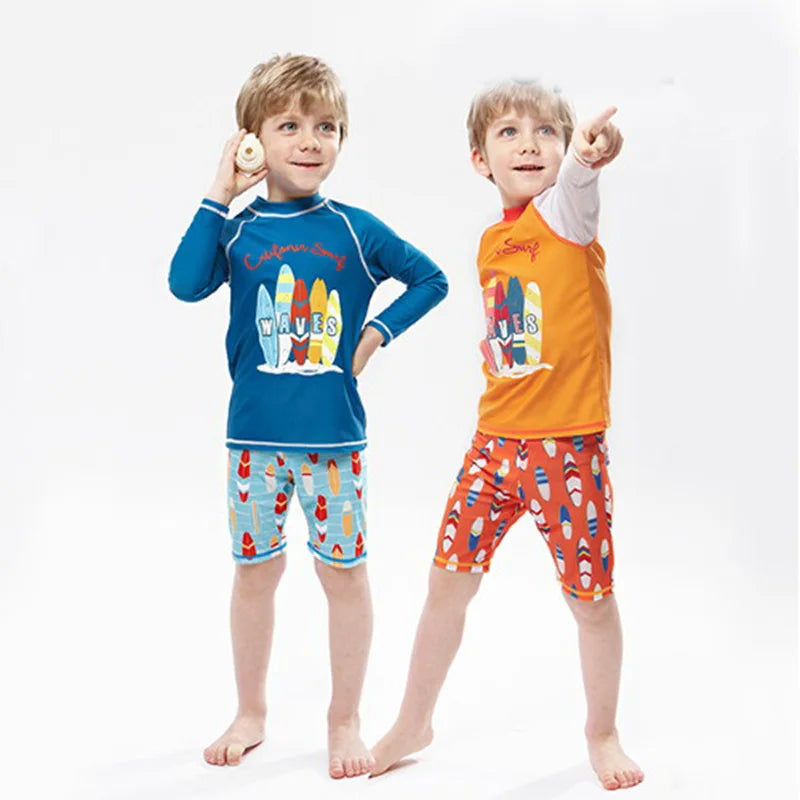 Kids Boys Cartoon Print Swimsuit With Swim Cap | Beach Wear