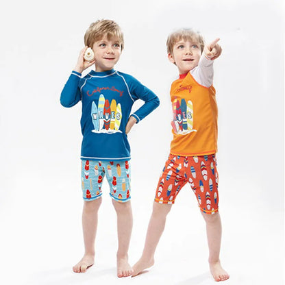 Kids Boys Cartoon Print Swimsuit With Swim Cap | Beach Wear