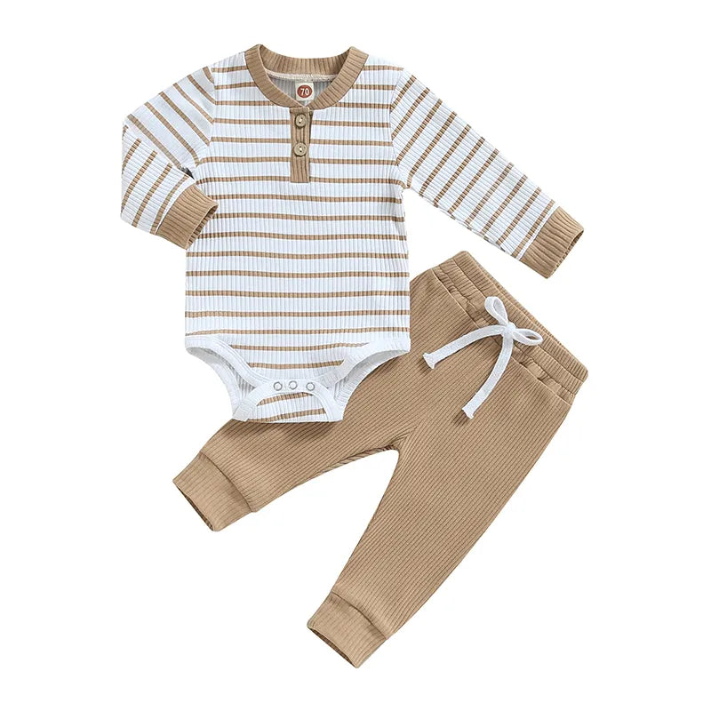 Ribbed Stripe Soft Cotton Romper Pants for Baby childrensterritory