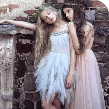 Kids Girls Elegant Feather Tassels Wedding Party Dresses childrensterritory