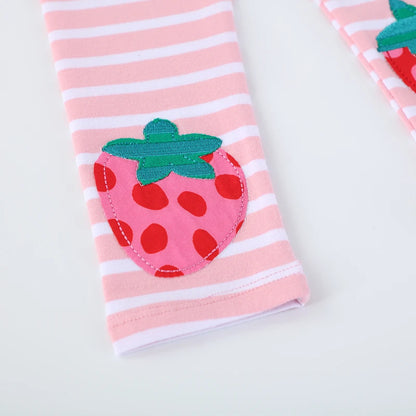 Girls Strawberry Print Striped Cotton Leggings childrensterritory