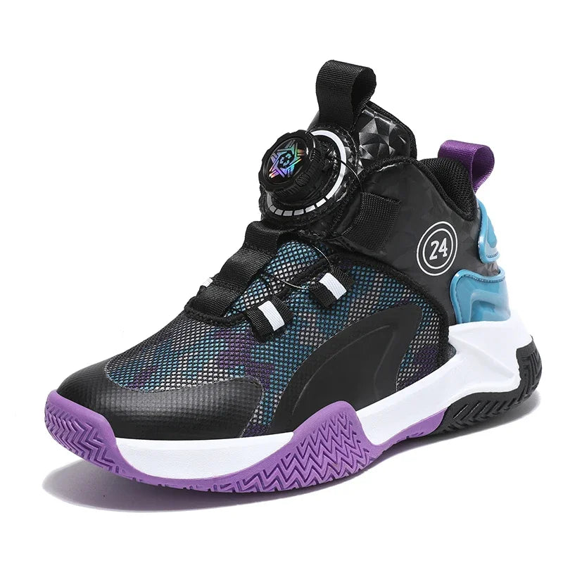 Kids Boys Non-slip No Tie Shoelaces Basketball Sneakers childrensterritory