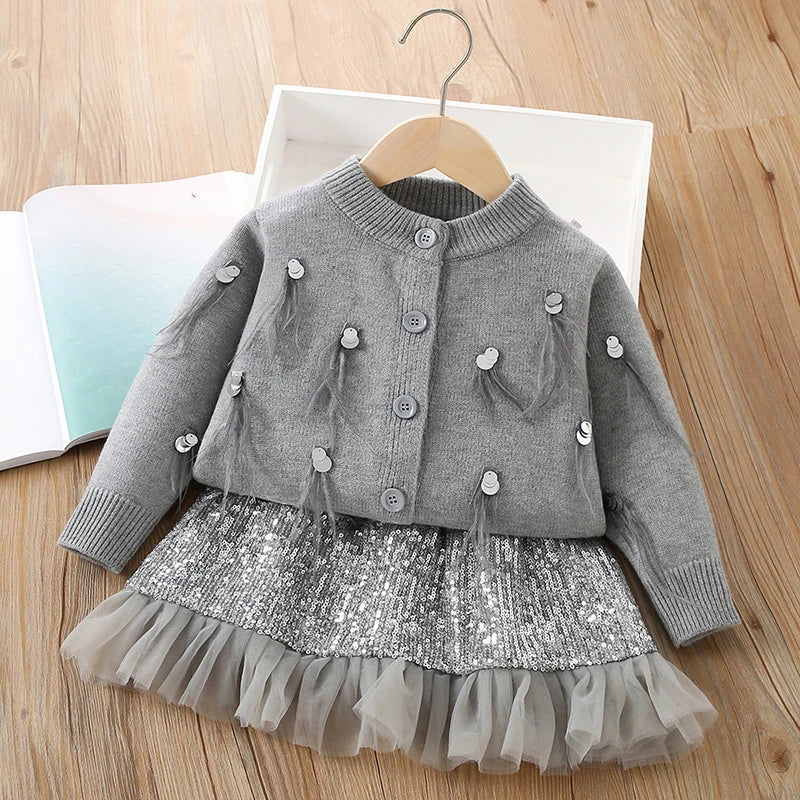 Girls Casual Winter Sweaters and Dresses Outfit Set