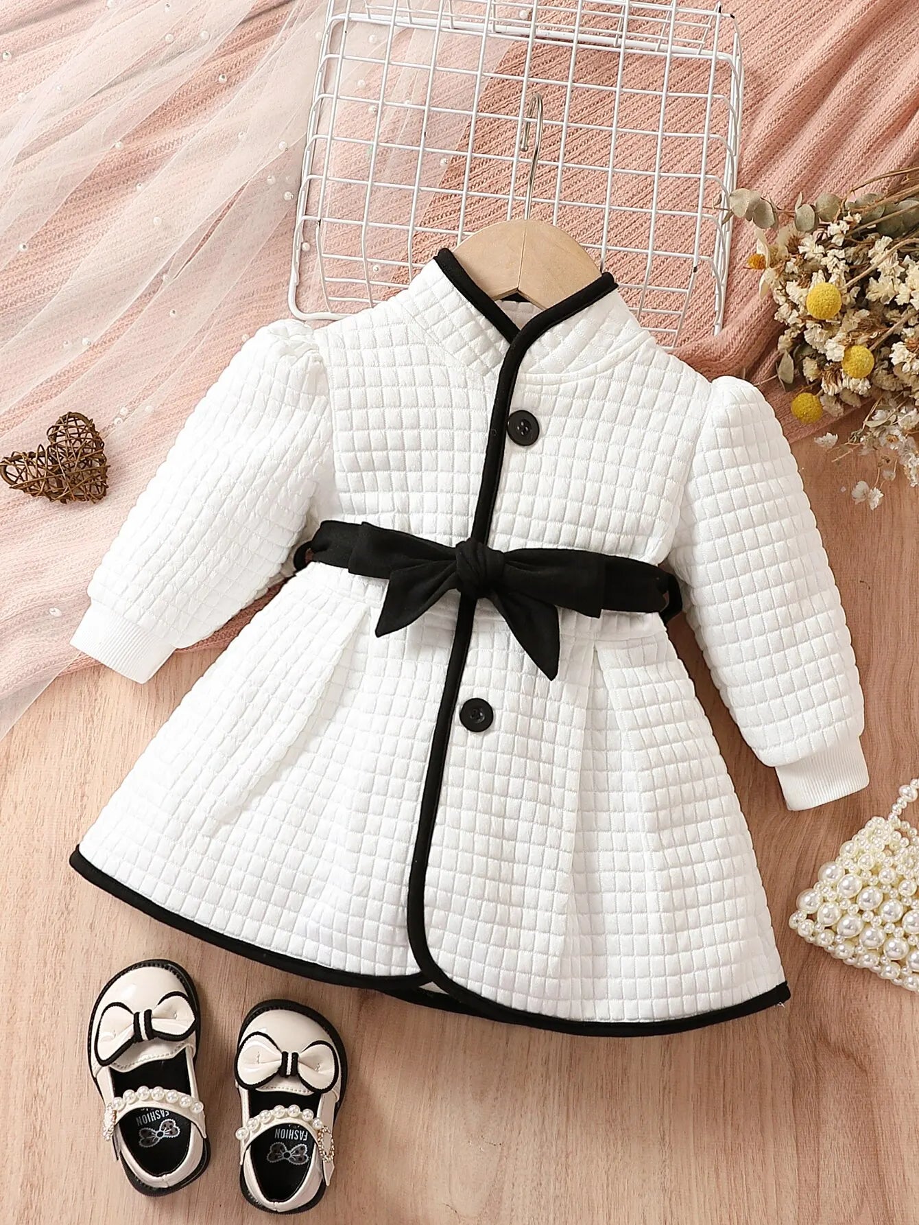 Girls’ Long-Sleeve Winter Dress with Belted Design